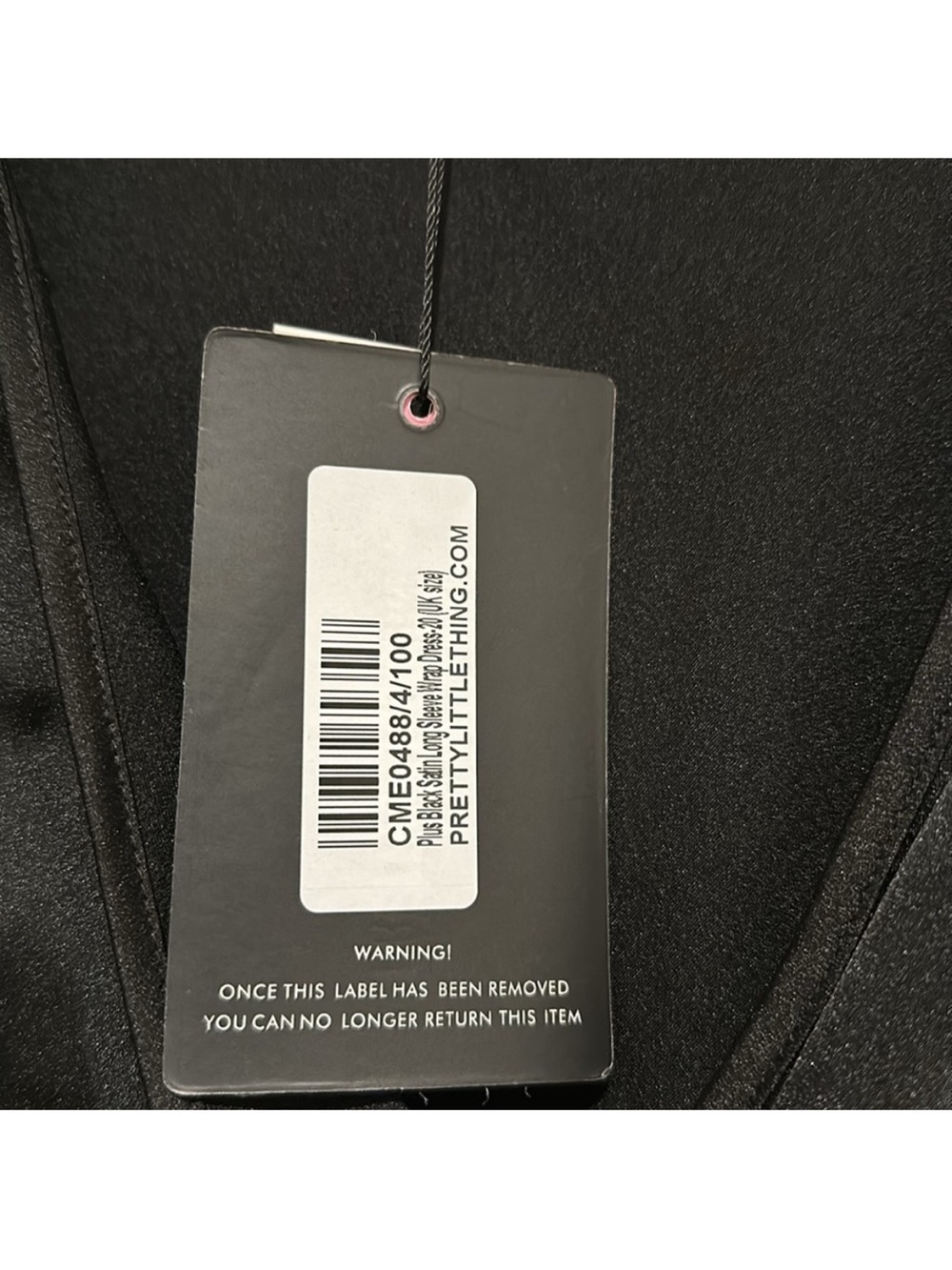 NWT PrettyLittleThing Black Satin Wrap Dress Long Sleeve Mini size 16 - Picture 6 of 6